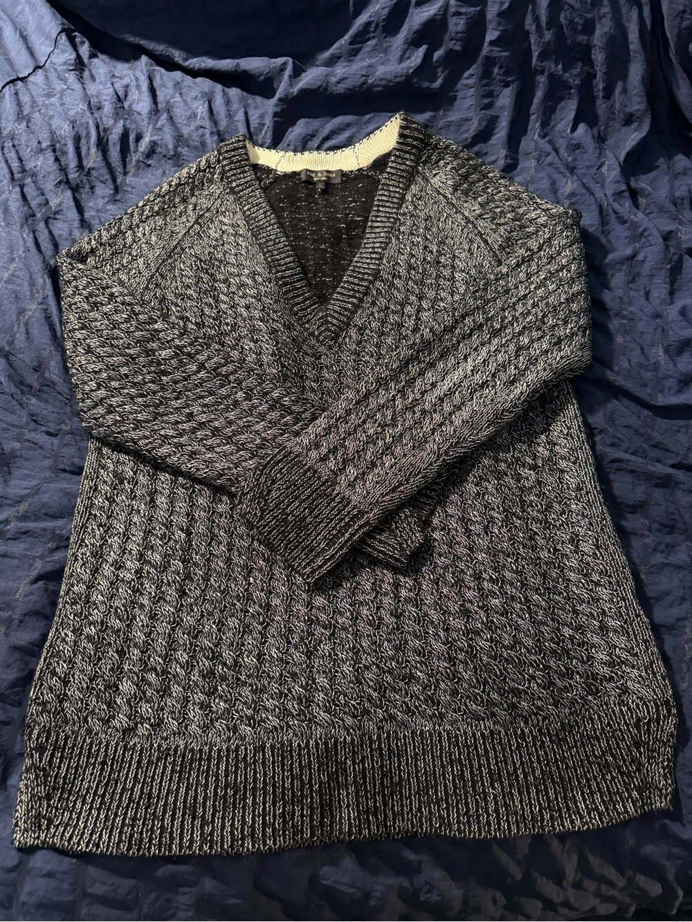 rag & bone Men's V-Neck Cable Knit Sweater in Heather Charcoal
